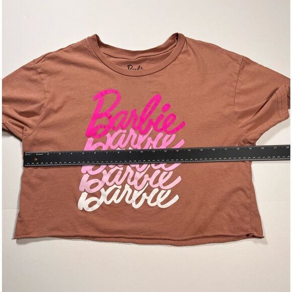 Barbie 100% Cotton Short Sleeve Crop Top Pink Barbie Name Logo Front Size Large - Picture 5 of 6